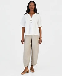 Charter Club Petite Bead-Embellished Linen Top, Macy's Exclusive