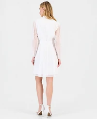 Tahari Asl Women's Long-Sleeve Belted Embroidered Dress