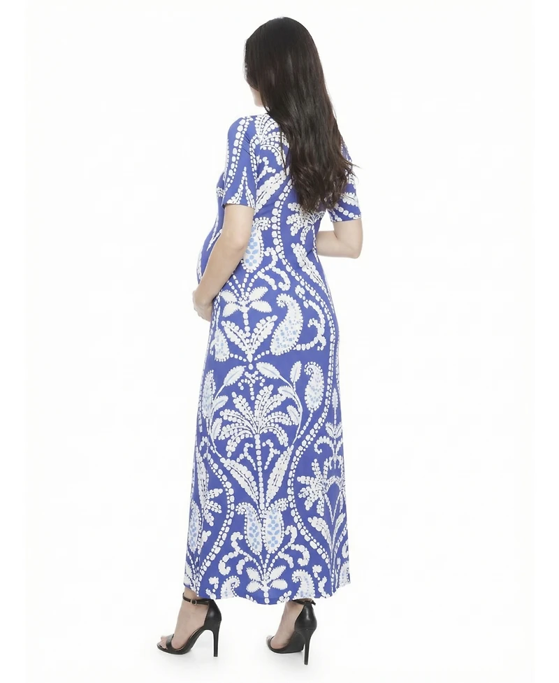 24seven Comfort Apparel Women's and Plus Size Maternity Scoop Neck Maxi Dress