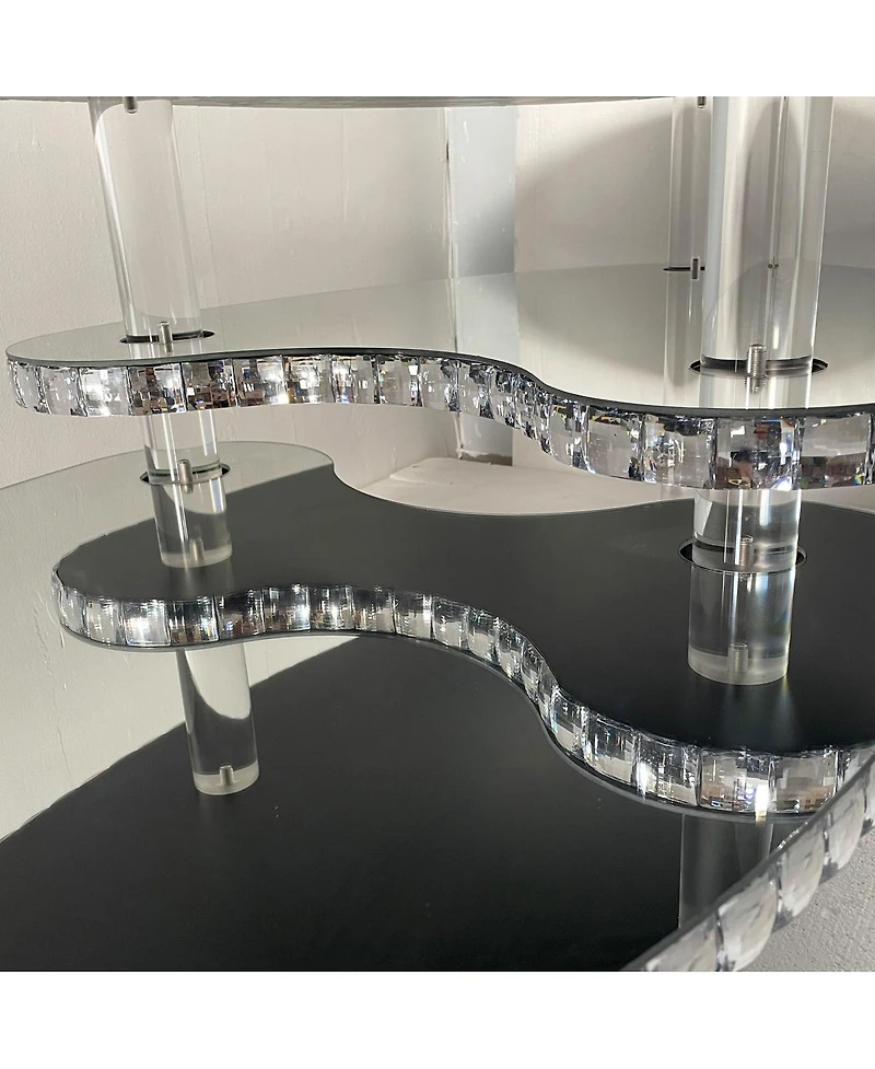 Streamdale Furniture Mirrored Glass Crystal Oval Coffee Table with Acrylic Legs