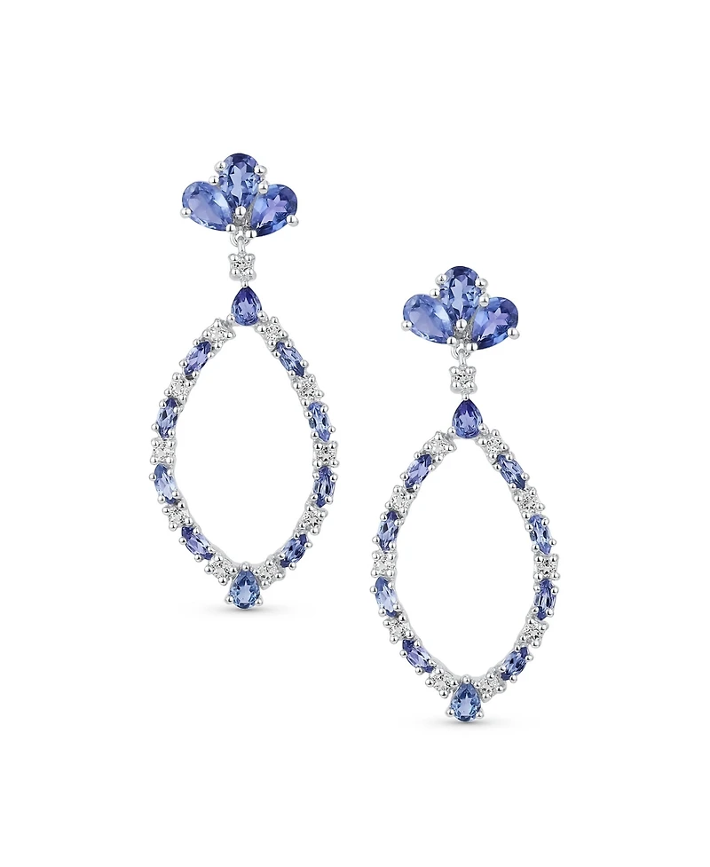 Bling Jewelry Open Teardrop Leaf Tanzanite Zircon Chandelier Earrings