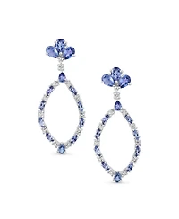 Bling Jewelry Open Teardrop Leaf Tanzanite Zircon Chandelier Earrings