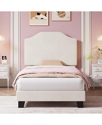 gaomon Twin Velvet Bed Frame, with Adjustable Headboard, Soft Corduroy Upholstered Frame Platform, Durable Wooden Slats and Noise Free