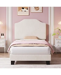gaomon Twin Velvet Bed Frame, with Adjustable Headboard, Soft Corduroy Upholstered Frame Platform, Durable Wooden Slats and Noise Free