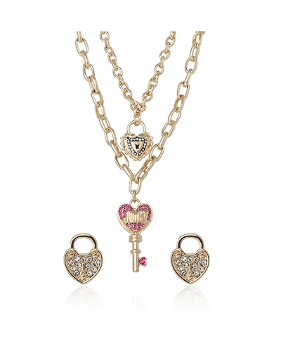 Juicy Couture Key Charm Layered Necklace and Lock Earring Set