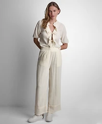 Dkny Jeans Petite Smocked Encased Elastic Waistband Ankle Length Pants