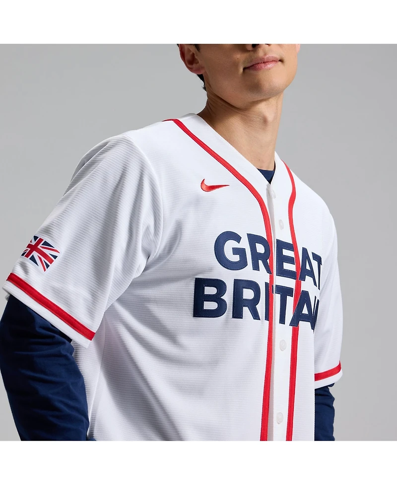 Nike Men's White Great Britain Baseball 2026 World Baseball Classic Stadium Jersey