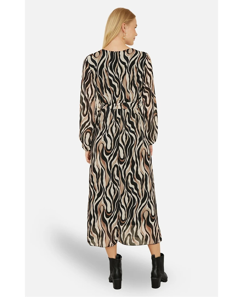Yumi Women's Animal Swirl Midi Wrap Dress