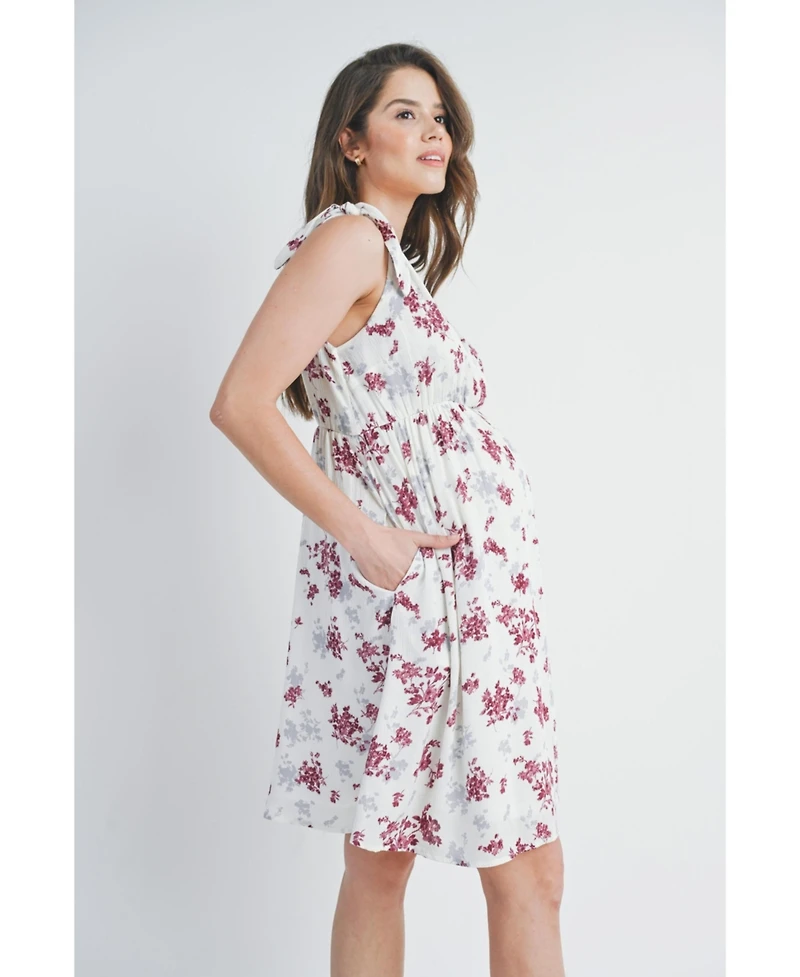 Hello Miz Maternity Nursing Floral Empire Waist Sleeveless Dress with Pockets