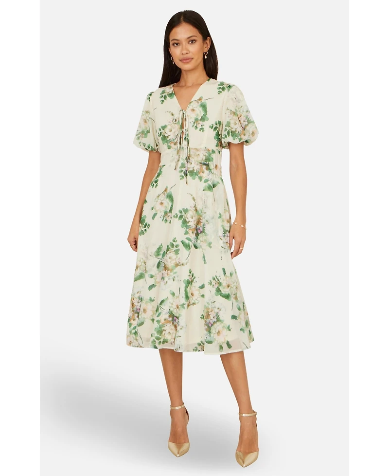 Yumi Women's Floral Front Tie Detail Tea Dress