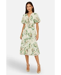 Yumi Women's Floral Front Tie Detail Tea Dress