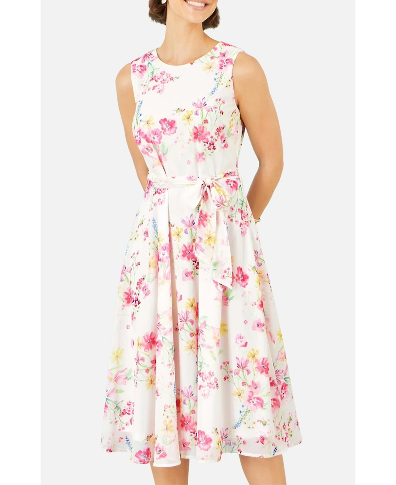 Yumi Women's Delicate Floral Midi Skater Dress
