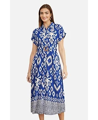 Yumi Women's Geo Print Relaxed Midi Shirt Dress