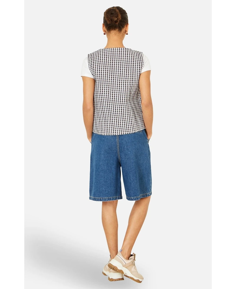 Yumi Women's Gingham Reversible Cotton Tie Waistcoat