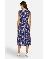 Yumi Women's Blossom Print Mesh Stretch Midi Dress