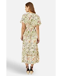 Yumi Women's Floral Print Ruched Waist Midi Dress