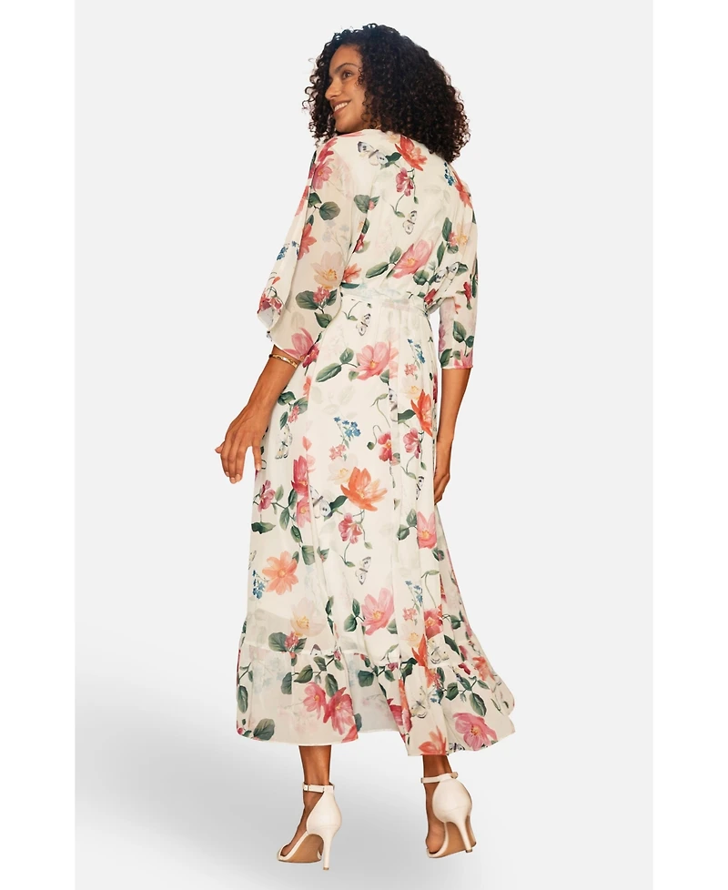 Yumi Women's Floral Dip Hem Kimono Wrap Dress