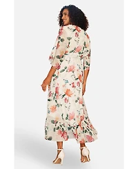Yumi Women's Floral Dip Hem Kimono Wrap Dress