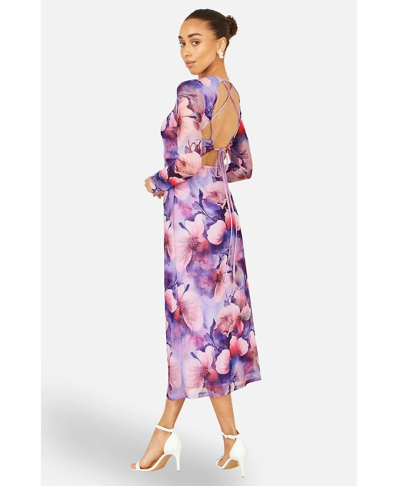 Yumi Women's Tie Back Mesh Midi Dress