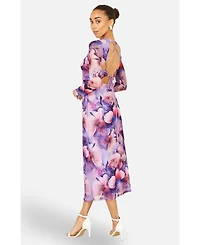 Yumi Women's Tie Back Mesh Midi Dress