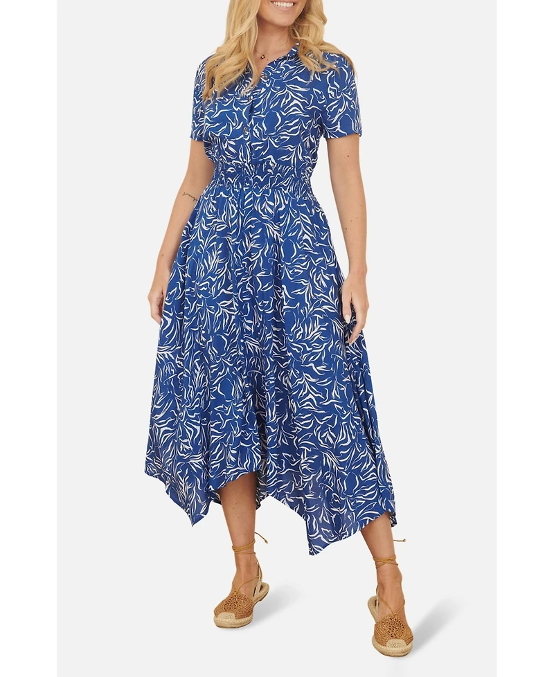 Yumi Women's Printed Midi Ruched Shirt Dress