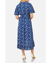 Yumi Women's Frilled-Hem Wrap Midi Dress