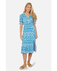 Yumi Women's Geometric Print Puff Sleeve Midi Dress