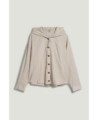 Nocturne Women's Hooded Shirt with Snap Button Details