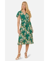 Yumi Women's Pleated Floral Tie-Waist Wrap Midi Dress