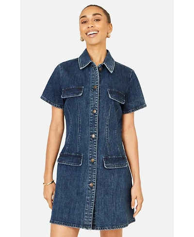 Yumi Women's Denim Stretch Shirt Dress
