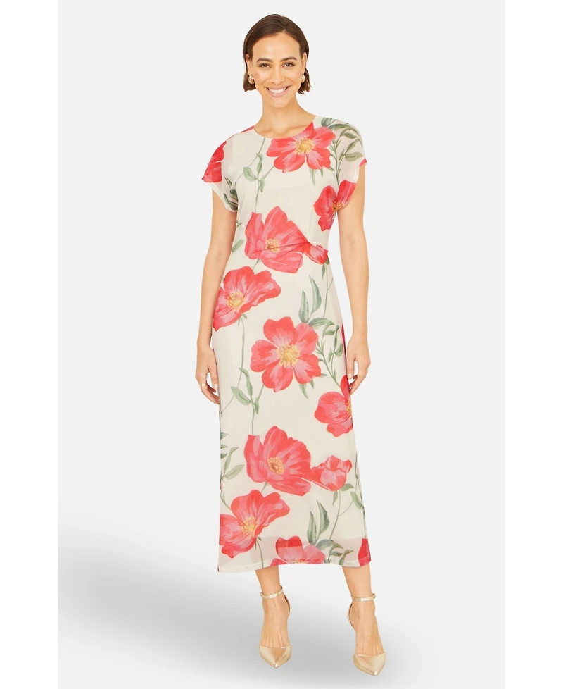 Yumi Women's Poppy Print Midi Mesh Dress