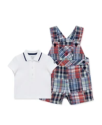 Little Me Baby Boys' Patchwork Detail Shortall and Polo Shirt, 2-Piece Set