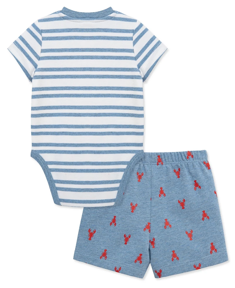 Little Me Baby Boys' Striped Short-Sleeve Bodysuit and Shorts, 2-Piece Set