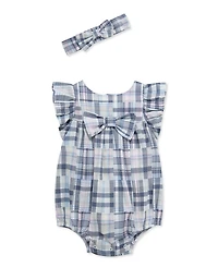 Little Me Baby Girls' Plaid Pattern Bodysuit and Headband, 2-Piece Set
