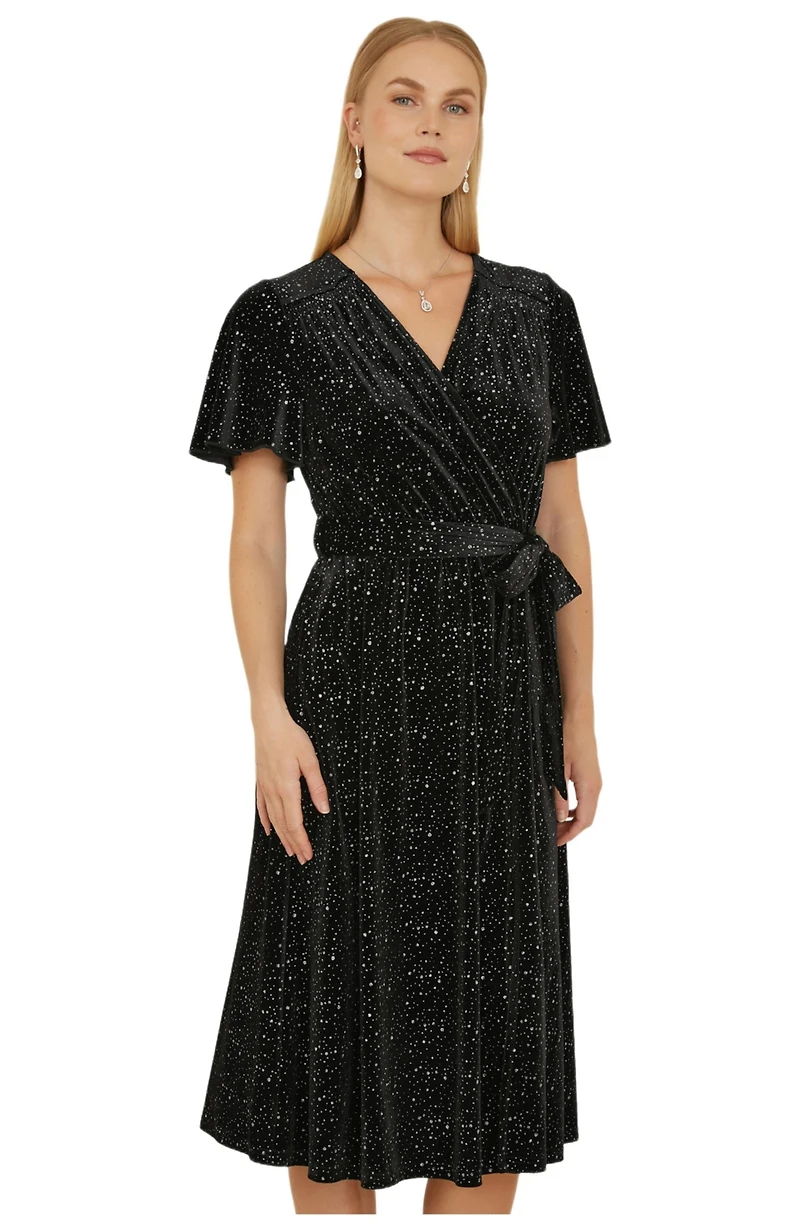 Yumi Women's Velvet Sparkle Wrap Midi Dress