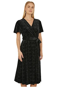 Yumi Women's Velvet Sparkle Wrap Midi Dress