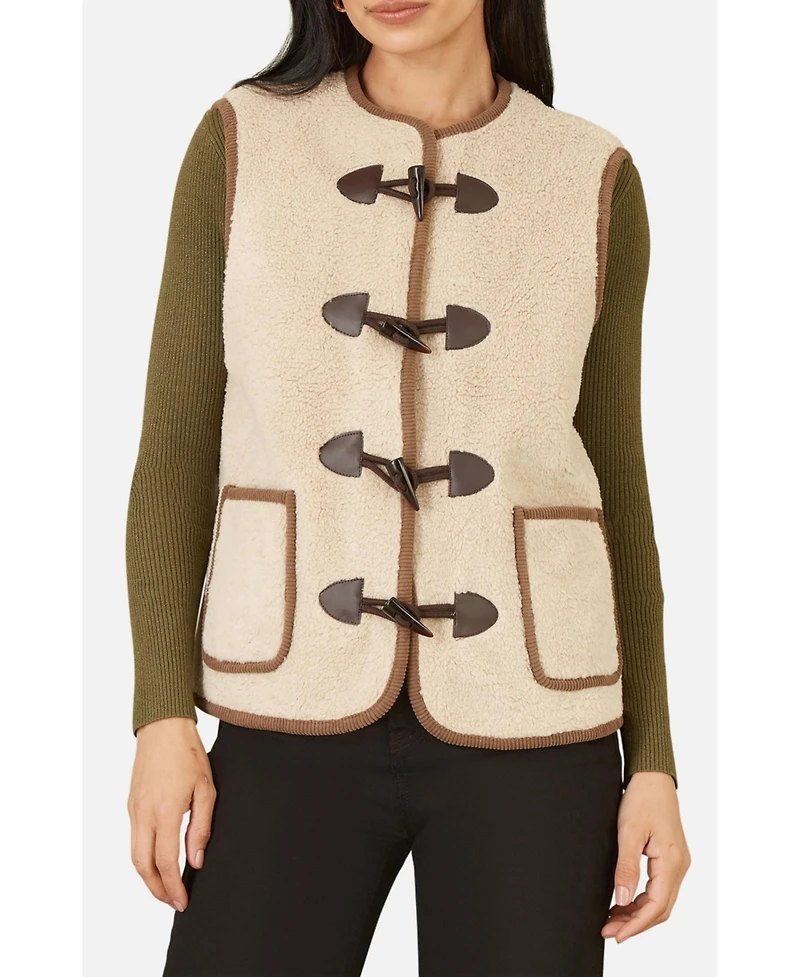 Yumi Women's Faux Leather Button Detail Gilet