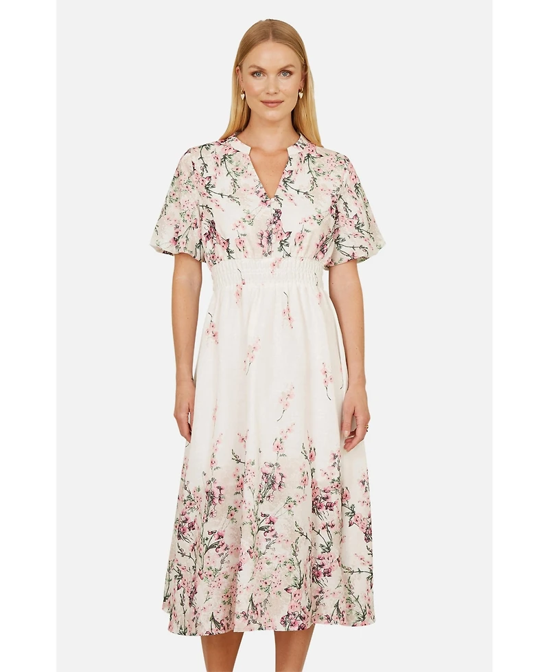 Yumi Women's Mirrored Floral Button Up Midi Dress
