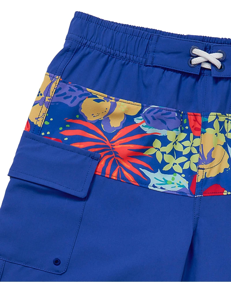 Lands' End Boys Chlorine Resistant Stretch Print Blocked Hydroliner Board Swim Trunks
