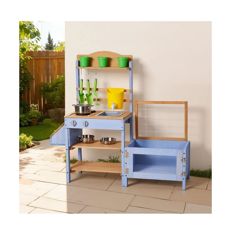 Slickblue Outdoor Wooden Mud Kitchen for Kids with Planting Box & Sink