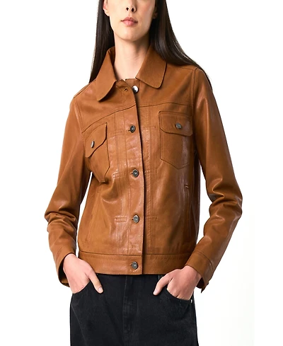 Velez Women's Kalahari Genuine Leather Semi-Fitted Silhouette Trucker Jacket