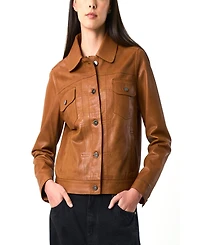 Velez Women's Kalahari Genuine Leather Semi-Fitted Silhouette Trucker Jacket
