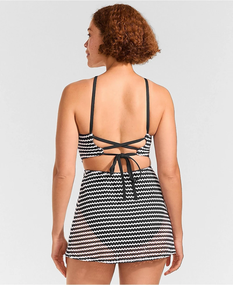 Lands' End Women's Crochet Monokini Swim Dress Swimsuit