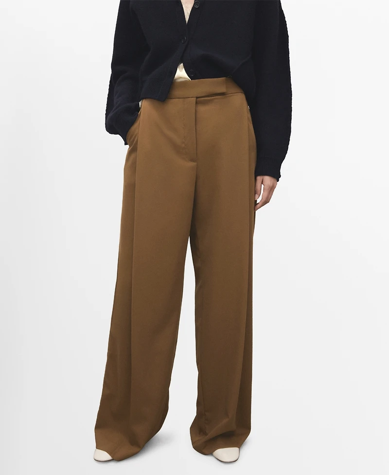 Mango Women's Pleated Wide Leg Pants