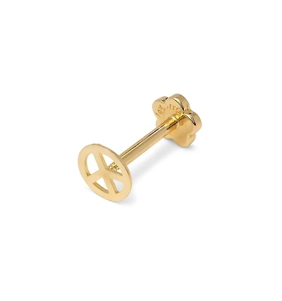 Curata Jewelry Solid 14k Gold 18G 5mm Peace Sign Labret Cartilage Stud Piercing Body Piercing Stud