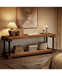 Tribesigns Solid Wood Tv Stand for 75-Inch Tv, 63" Entertainment Center with Storage Shelf, Industrial Media Console Table