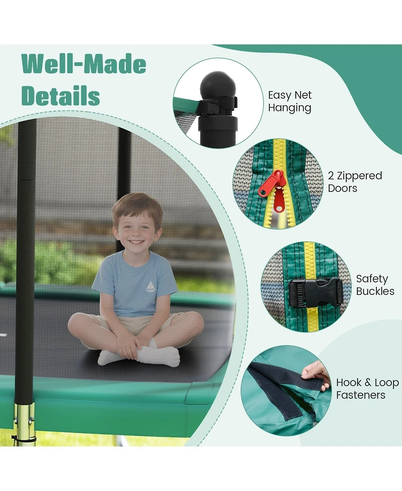 Slickblue 10x8 Ft Rectangle Outdoor Trampoline with Basketball Hoop