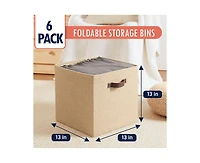 Ornavo Home 6 Pack Jute Storage Cube Bin Shelf Basket with Handles