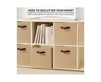 Ornavo Home 6 Pack Jute Storage Cube Bin Shelf Basket with Handles