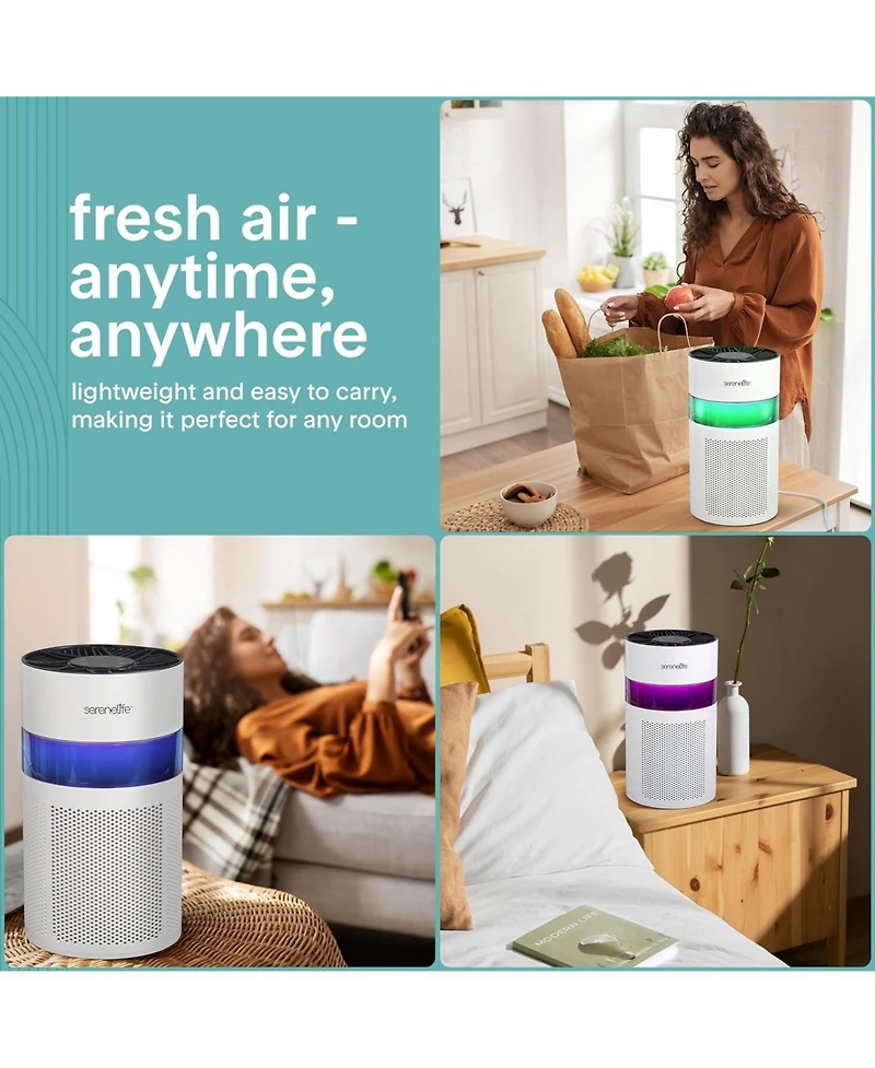 SereneLife Portable Air Purifier, Small Air Cleaner with Aroma Box, Ambient Light, 2-Speed, Timer, Sleep Mode.